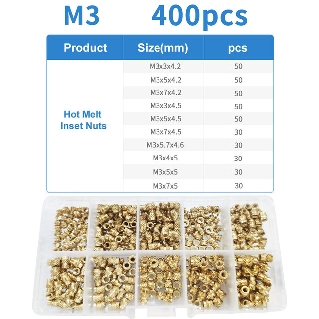 90-500 قطعة M2 M2.5 M3 M4 M5 M6 النحاس الساخن تذوب المكسرات مجموعة متنوعة موضوع النحاس مخرش الخيوط إدراج Embedment المكسرات مجموعة