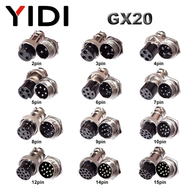 3/5 Sets GX12 GX16 GX20 Air Connector Male + Female 2 3 4 5 6 7 8 9 10 12 Cores 12/16/20mm Circular Aviation Socket Plug Connector