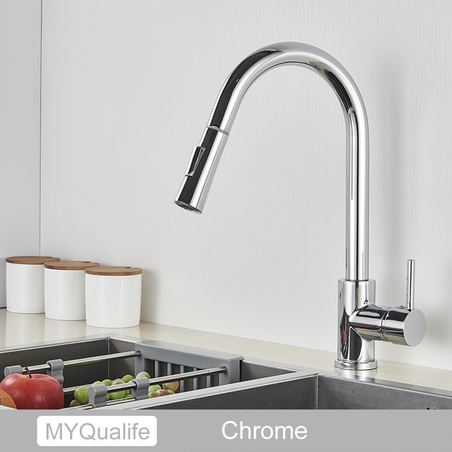 Free Shipping Black Kitchen Faucet Two Function Single Handle Pull Out Mixer Deck Mounted Hot and Cold Water Taps