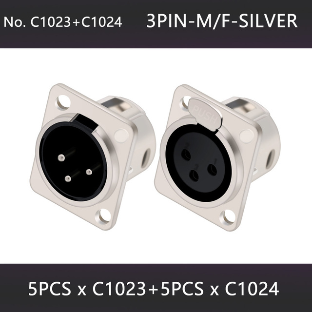 10pcs 3/4/5 Pins XLR Male Plug Female Socket Connector, Panel Mount, Zinc Alloy Shell Brass Connections, Silver and Black Housing