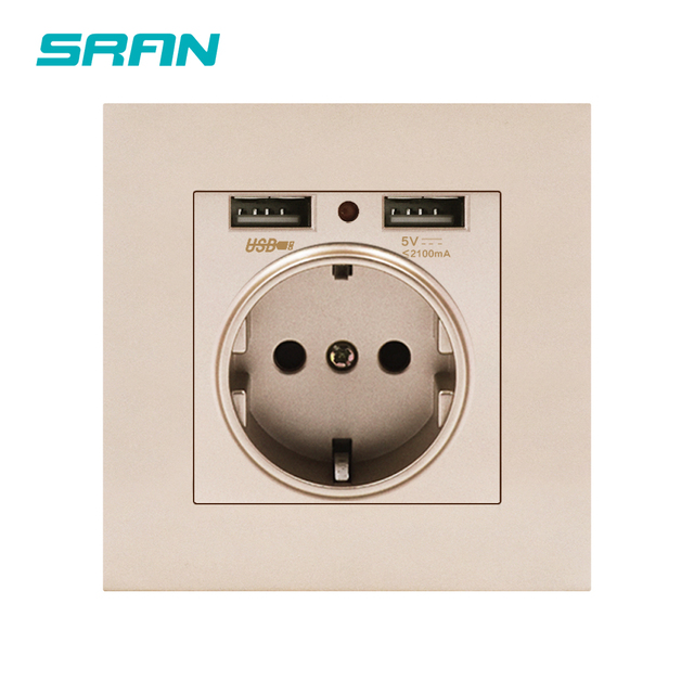 EU Power Socket,Socket With Usb Charging Port 2.1A 16A White Computer Board 86mm*86mm Russia Spain Wall Socket SRAN