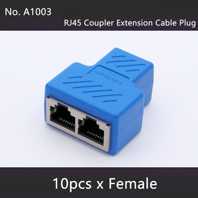 10pcs/lot RJ45 Network Cable 8P8C Splitter Coupler Connector Ethernet Extension Adapter 1xFemale to 2 Ways Adapter