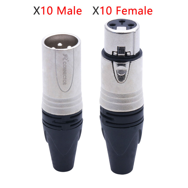 20pcs/10sets 10pcs 3 Pin XLR Female Jack + 10pcs Male Plug Professional 3 Pole XLR Socket Plug Microphone Connector Wholesale