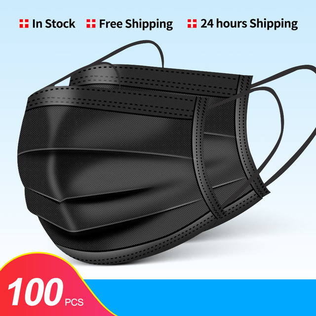 In Stock 10/100pcs Disposable Nonwoven Face Mask 3 Layers Anti Dust Respirator Mask With Elastic Ear Band For Adults