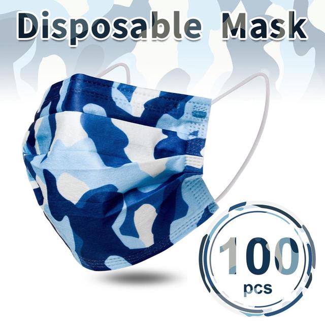 Camouflage disposable face mask 3 ply filter earbuds 100pcs protective face cover masque surgical mascarillas desechables