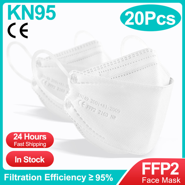 قناع سمك كوري أبيض للكبار KN95 Mascarillas 4 طبقات FFP2 Mascarilla FPP2 homology ada واقي الوجه ffp2fan CE Masque FFPP2