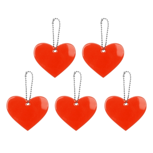 5pcs Cute Heart Shape Reflective Keychain Bag Pendant Doft Accessories Reflective PVC Keyrings For Visible Safety