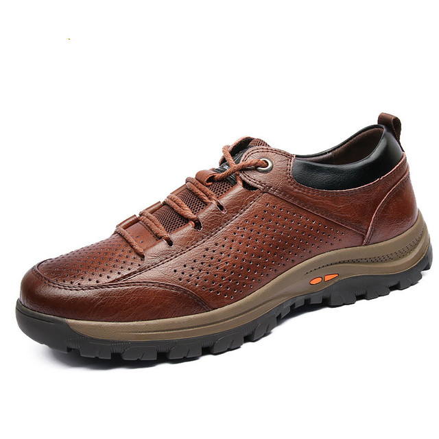 New Men Casual Leather Shoes Hiking Outdoor Breathable Non-slip Hollow Sneakers Men Shoes Zapatos Hombre Casual Mannen Schoenen