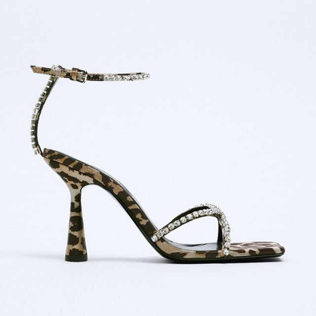 ZA Rhinestones Sandals Women Sexy High Heels Women Shoes Leopard Style Women Shoes Party Femme Shoes 2022 Summer New Sandals