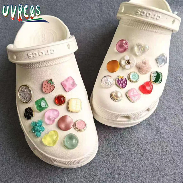 1 Set Handmade DIY Crocs Charms Bling JIBZ Buckle Rhinestone Accessories Metal Chain Clog Garden Shoe Decoration Girls 지지