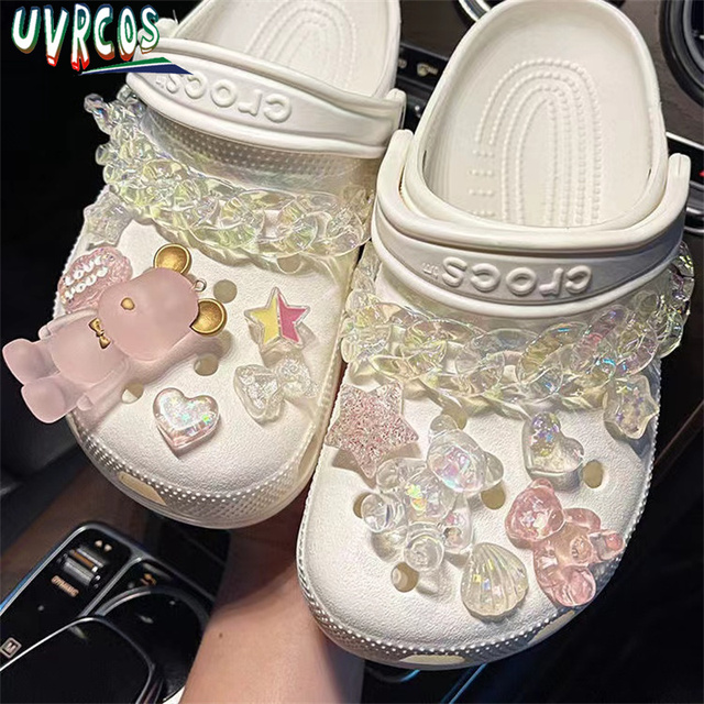 لطيف Crocs السحر الفاخرة مصمم حجر الراين بلينغ اللؤلؤ سلسلة ل Croc حذاء زهرة اكسسوارات هدية ل تسد فتاة