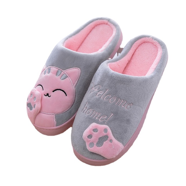 Winter Women Slippers Cartoon Lucky Cat Shoes Fluffy Plush Warm Non-slip Cotton Slippers Home Indoor Couple Fashion Shoes Female