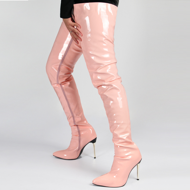 Women Sexy Over the Knee Thigh High Boots Female Fashion Pointed Toe Thin High Heels Long Botas Ladies Side Zipper Leather Boots