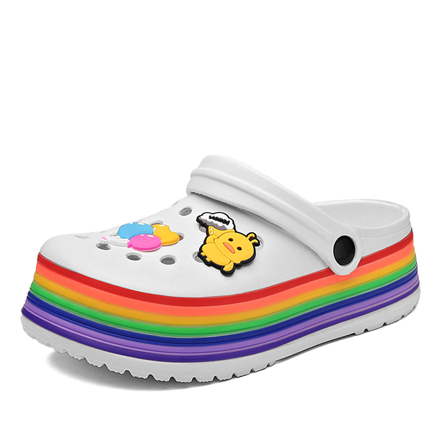 summer women platform clogs rainbow garden sandals cartoon fruit slippers slip on for girl beach shoes outdoor fashion slides