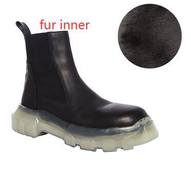 Black and street new thick sole cowhide handmade slip winter add fur inner transparent warm shoes