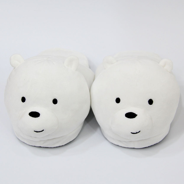 Cartoon Polar Bear Panda Slippers Winter Warm Animal Soft Plush Dolls Indoor Bedroom Shoes Men Women Home Use