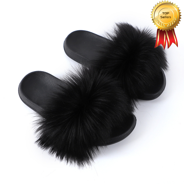 2022 New Summer Slippers Women Fuzzy Slides Fluffy Faux Fur Slippers Flat Furry Sandal Fashion Fur Flip Flop Amazing Woman Shoes