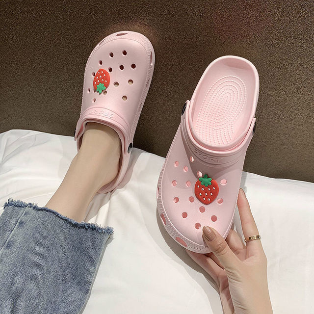 Cave Shoes Women Summer Hollow Outside Wear Slippers Cute Thick Bottom Non-slip Toe Sandals Casual Breathable Buckle Beach Shoes