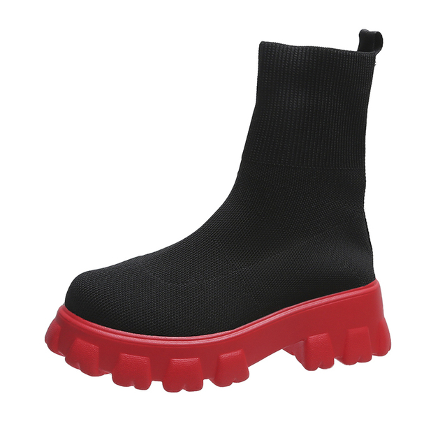 Ankel Shoes For Women Platform Shoes Black Knit Sock Socks Woman Fashion Motorcycle Shoes Botas De Invierno Para Mujer