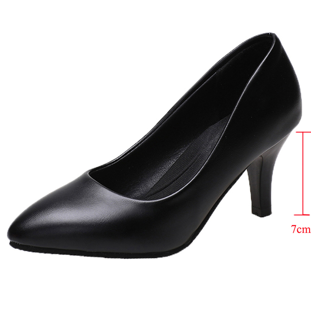 Lucifer 2022 Spring Black PU Leather Women Shoes Pointed Toe Slip On Office Women Shoes High Heels Shallow Mouth