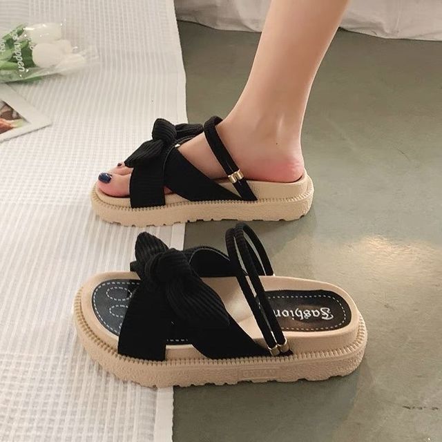 2021 new lady sandals summer fairy style fashion student thick-soled roman flat shoes indoor slippers slides butterfly knot