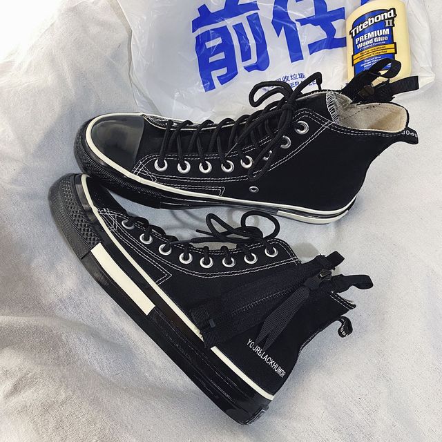 New 2022 Spring Autumn Fashion High Top Sneakers Canvas Shoes Casual Shoes Women Flat Male Zipper Lace Up Solid Trainers 43 44