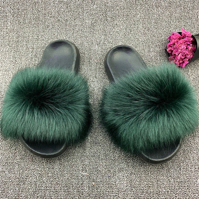 Fashion designer luxury ladies furry fur slippers colorful sandals rainbow shoes for women