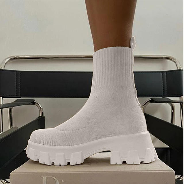 Fashion Ankle Boots Platform Women Boot Knitted Stretch Sock Boot Woman Boots Elastic Fabric Autumn Winter Boots Female Boots