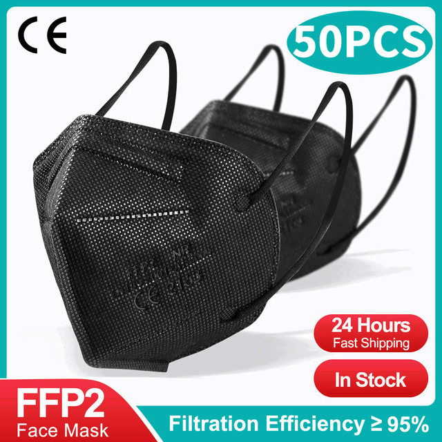 CE FFP2 Mascarillas Negras 5 طبقات يمكن التخلص منها KN95 قناع الوجه وافق FPP2 أقنعة الحماية N95 ffp 2 الكبار ffp2قناع kn95fan