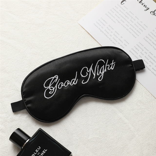 Embroidered Silk Sleep Mask Adjust Button Travel Ventilation Sleep Mask Good Night Pattern Eye Patches For Sleeping Aid