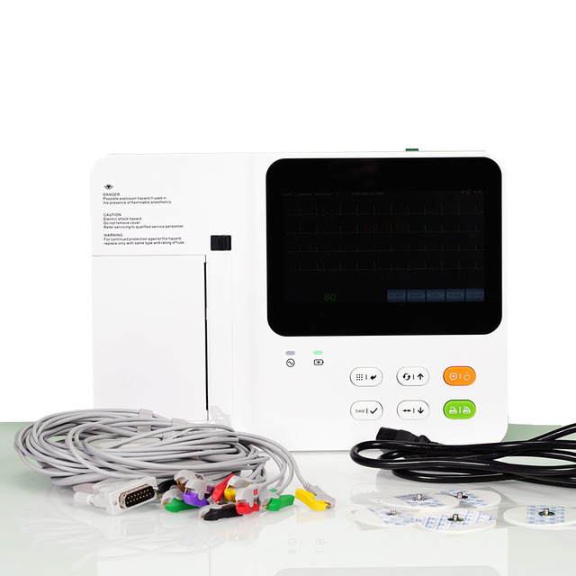 12-lead display 3 channel ECG machine 7 inch color LCD touch screen connectable external ECG workstation USB memory