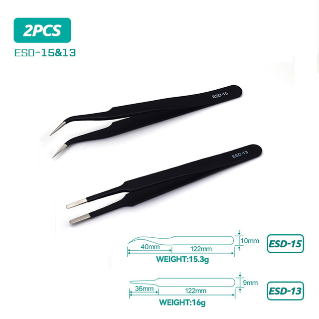 ESD anti-static stainless steel tweezers precision maintenance repair industrial curved tool home work model making hand tool