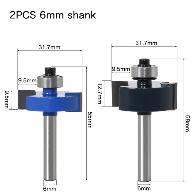 Rabbit Router Bit with 6 Bearings Set-1/4" Shank 6mm Shank Woodworking Cutter Tenon Cutter for Woodworking Tools