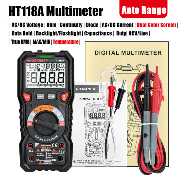 HABOTEST HT118 Professional Digital Multimeter 1000V 10A AC Voltmeter Transistor Capacitor Tester