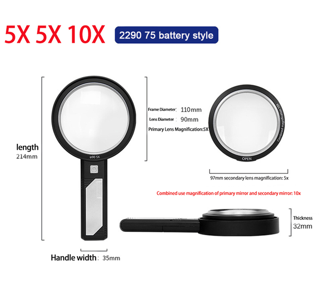 5X 10X 15X Lighted Magnifying Glass Handheld Magnifier with 8 Led Lights, Optical Lens Illuminated Magnifier for Reading Repair