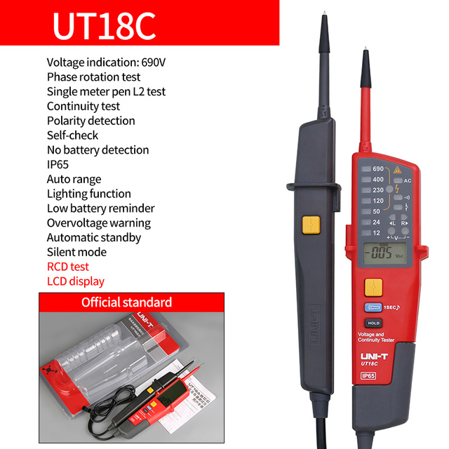 UNI-T UT18A Automatic Range Voltmeter Digital Voltmeter Voltage Test Pen With LED Indicator UT18B UT18C UT18D