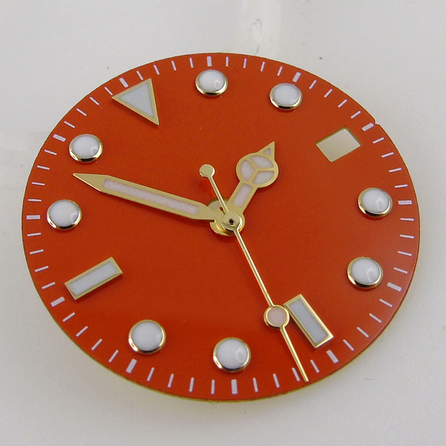 28.5mm watch dial orange red sterile watch dial fit for NH35A movement automatic watch dial luminous hands