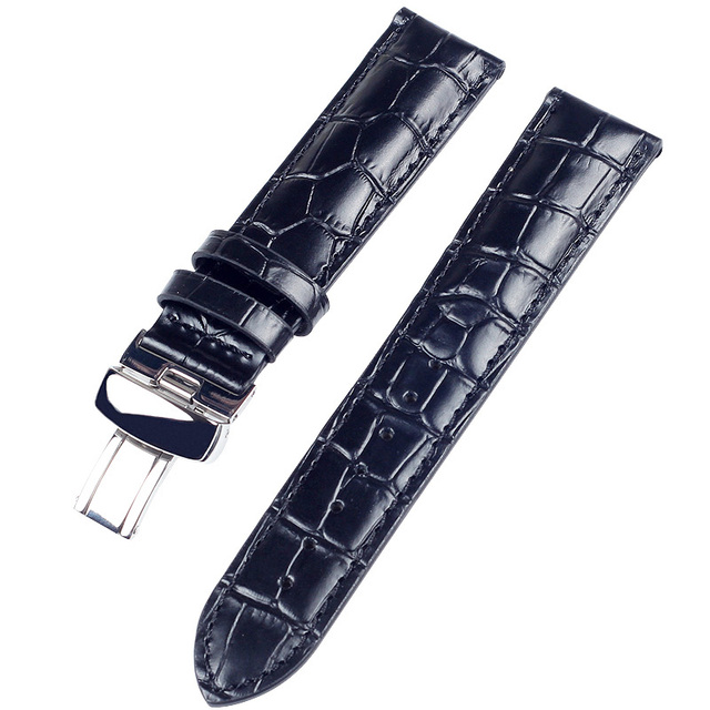 19mm (Buckle18mm) PRC200 T17 T41 T461 High Quality Silver Butterfly Buckle + Black Genuine Leather Watch Bands Strap