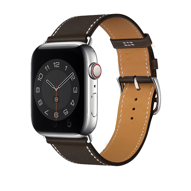 High Quality Genuine Leather Ebene Barenia Single Round Deployment Buckle Strap for iwatch Apple Watch7 6 Se 5 4 3 2 1