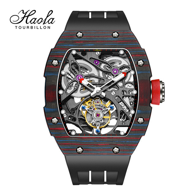 Haofa 1901 Skeleton Automatic Tourbillon Movement Watch for Men Luxury Mechanical Tourbillon Sapphire Mens Carbon Fiber Watch