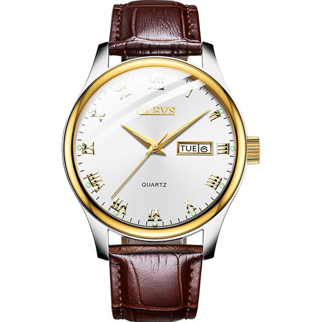 OLEVS Top Brand Classic Men's Quartz Watch Water Resistant Leather Strap Business Popular Casual Men's Watch Date Clock