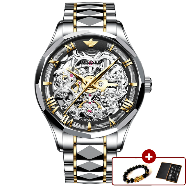 OUPINKE Watches For Men Skeleton Automatic Mechanical Watch Self Winding Sapphire Crystal Luxury Dress Tungsten Steel Water Resistant