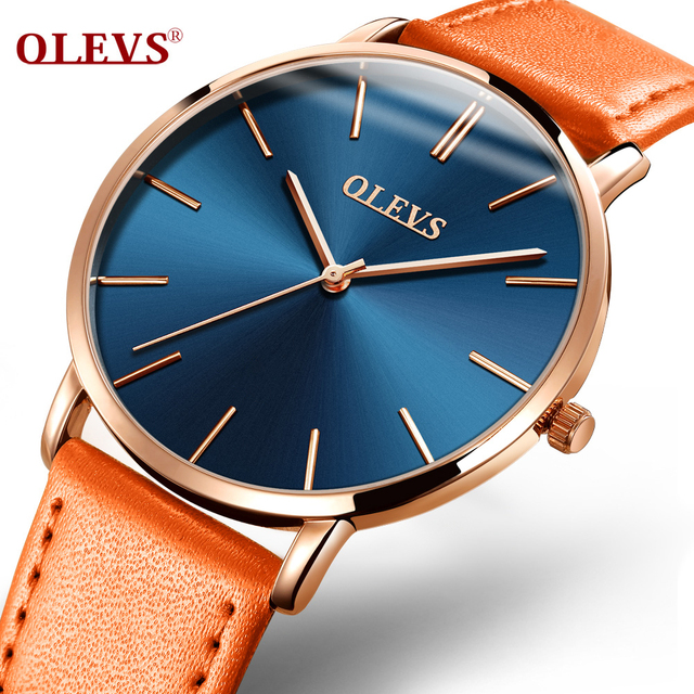 OLEVS Ultra-thin Men Watches Top Brand Fashion Casual Luxury Genuine Leather Japan Quartz Waterproof Wristwatch for Male