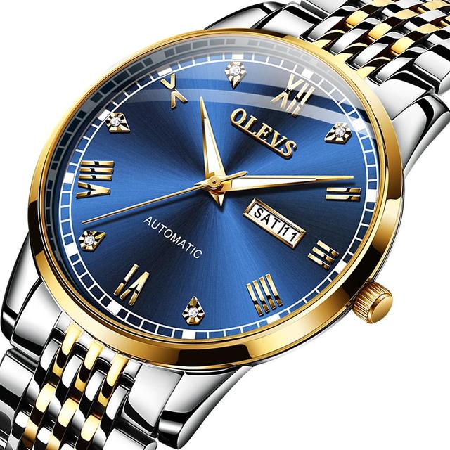 New OLEVS Men's Mechanical Watch Switzerland Wristwatch Business Men Waterproof Steel Strap Automatic Mechanical Watches Gift