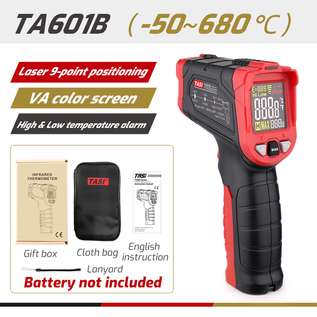 TASI TA601A/B/C Digital Thermometer Infrared Laser Positioning Thermometer VA Color LCD Light Alarm Non Contact Termometro