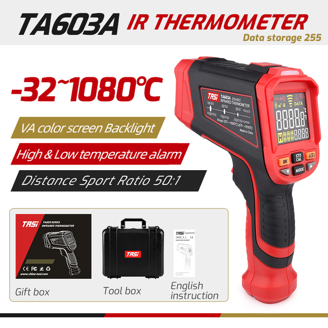 TASI TA603 Series Infrared Thermometer 1080/1380/1680/1880/2200 High Temperature Color Screen Non-contact Laser Thermometer