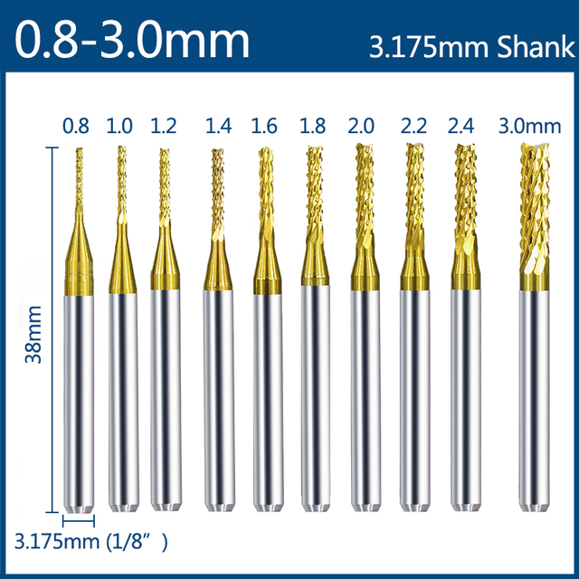 XCAN 1/8'' Shank Milling Cutter CNC Engraving Bit Kit CNC Router Bits Carbide End Mill Woodworking Mining Tools