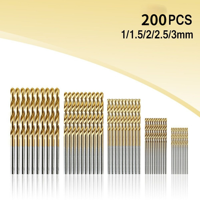 50/200/100pcs 1/1.5/2.0/2.5/3mm Titanium HSS Drill Bits Coated Stainless Steel for Woodworking HSS High Speed ​​Drill Bit Set