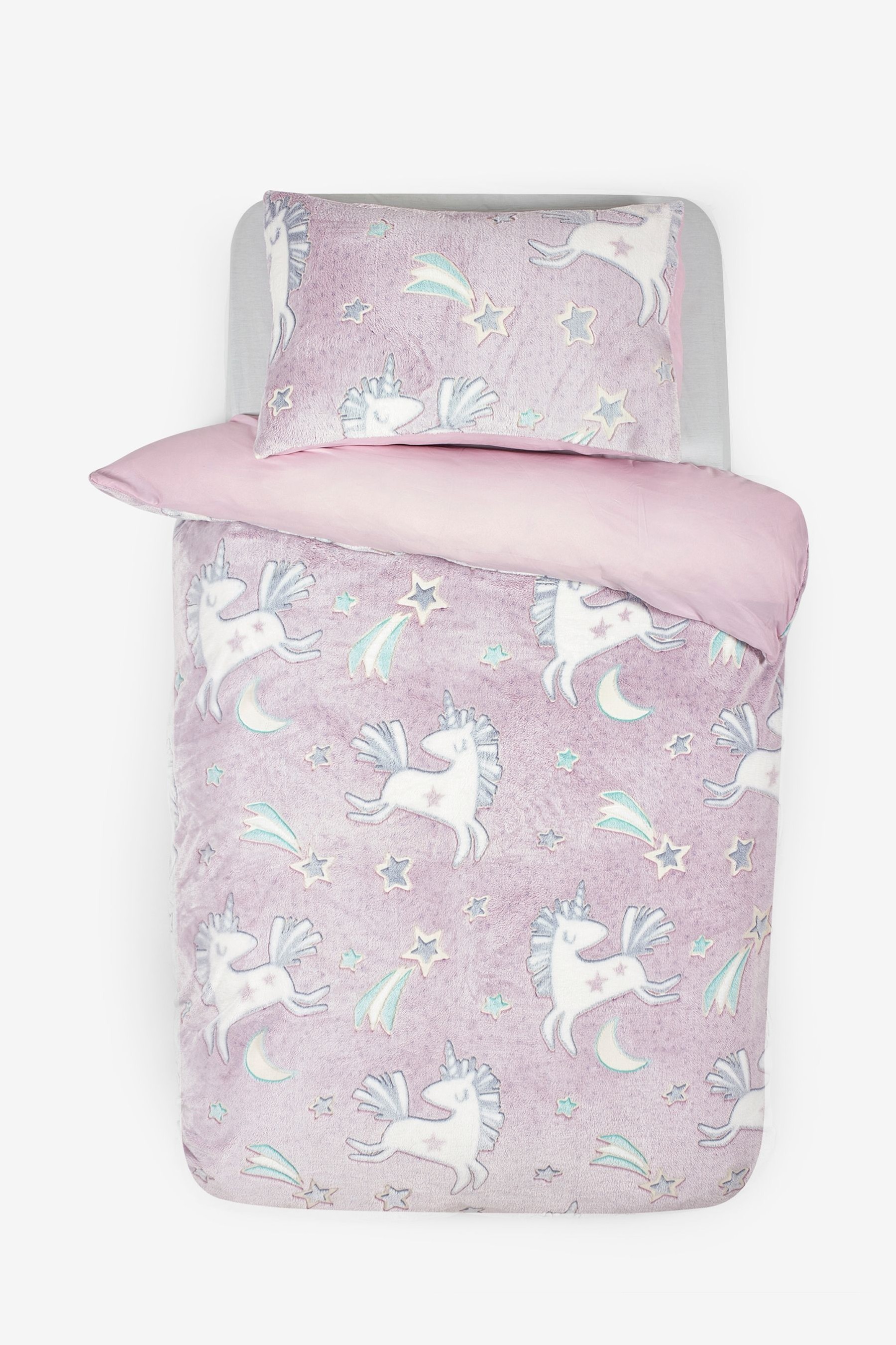 Glow In The Dark Fleece Unicorn Duvet Cover and Pillowcase Set