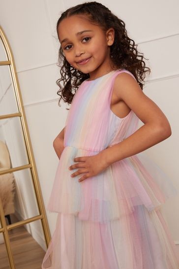 Chi Chi London Girls Rainbow Tiered Tulle Midi Dress